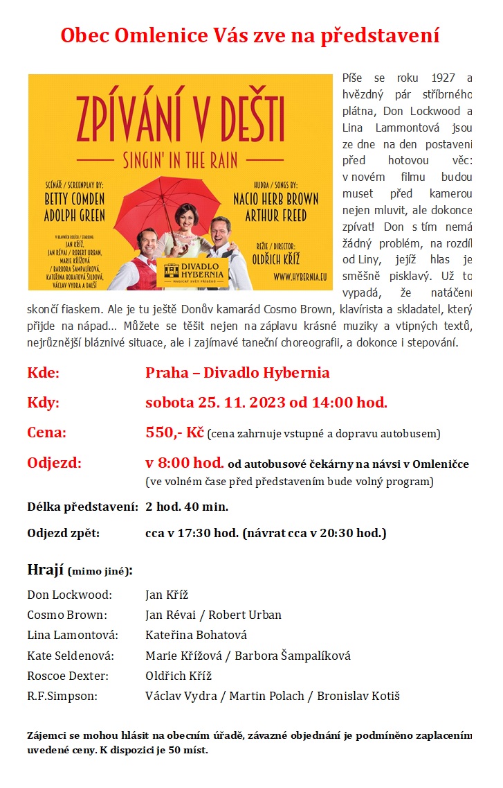 Divadlo Hybernia - Praha - 25.11.2023 - muzikál Zpívání v dešti